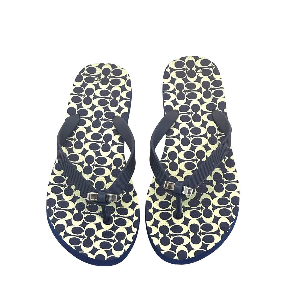 Women Slip-on Thong Flip Flops Rubber Navy Blue Size 10 by Coach Signature - Picture 2 of 7
